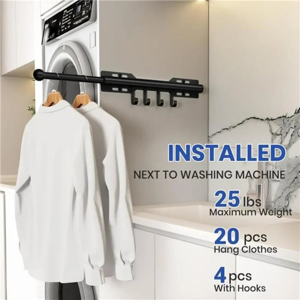 Pull Out Closet Valet Rod 12 Inch Retractable Clothes Hanger with 4 Hooks Silver